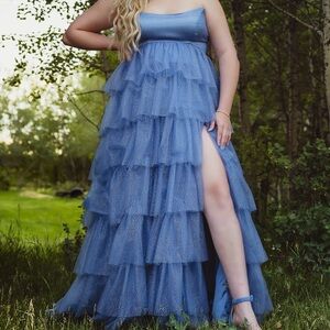 Blue Tiered Tulle Grad/Prom Gown